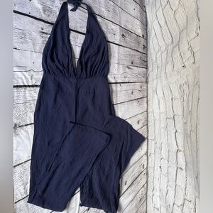 Navy Open Back Halter Jumpsuit